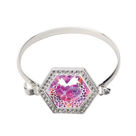 Silver Giraffe Love Hexagon Charm Bangle Bracelet