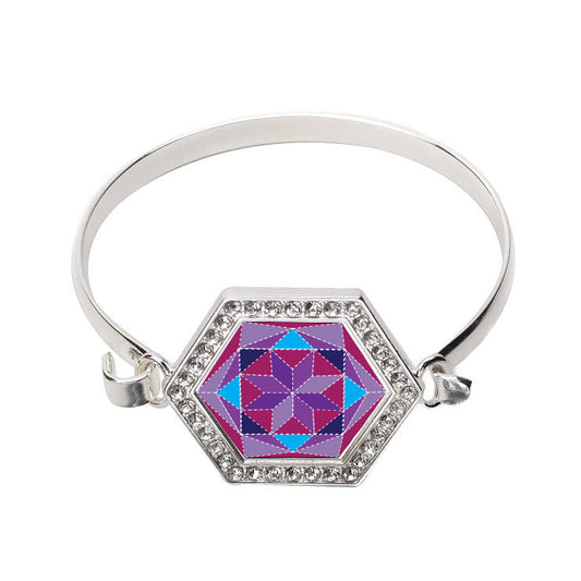 Silver Quilt Hexagon Charm Bangle Bracelet