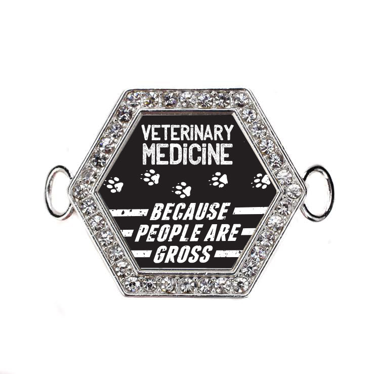 Silver Veterinary Medicine Hexagon Charm Bangle Bracelet