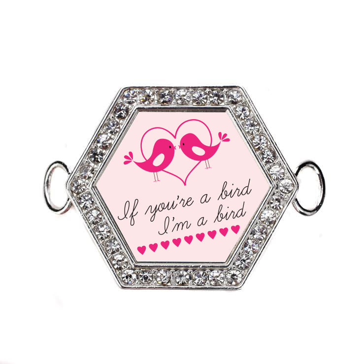 Silver Love Birds Hexagon Charm Bangle Bracelet