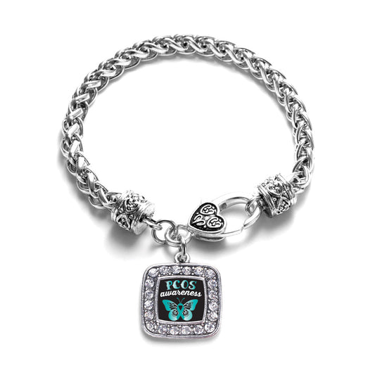 Silver PCOS Awareness Square Charm Braided Bracelet
