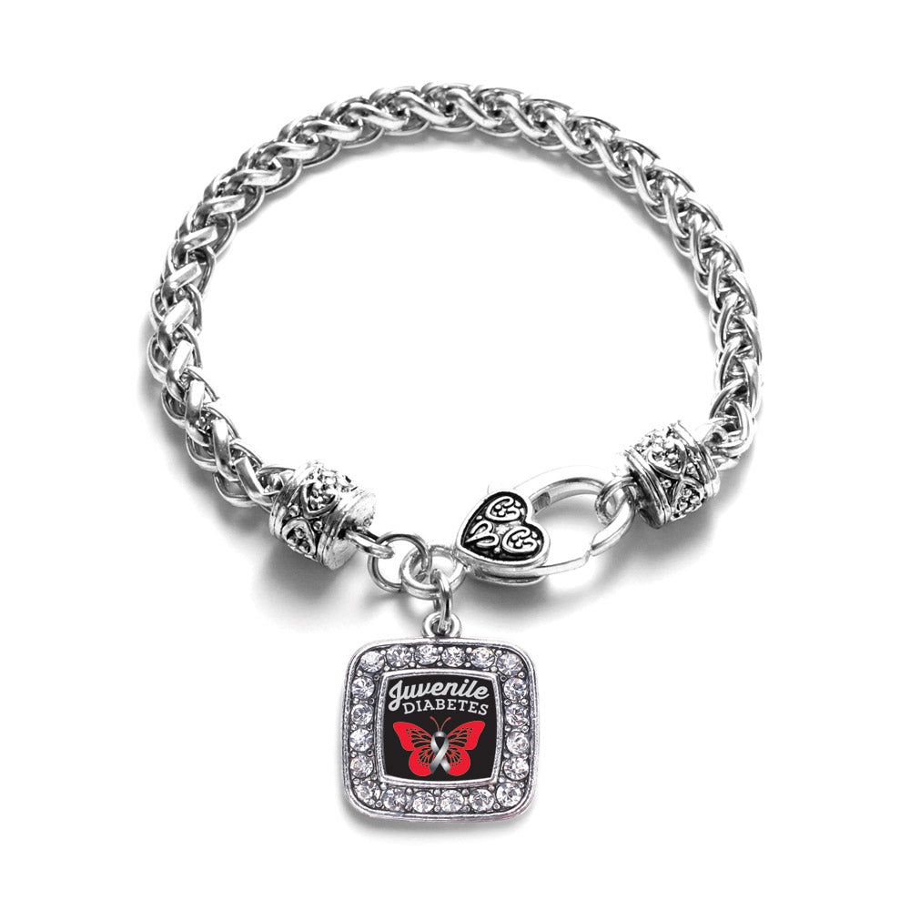 Silver Juvenile Diabetes Square Charm Braided Bracelet