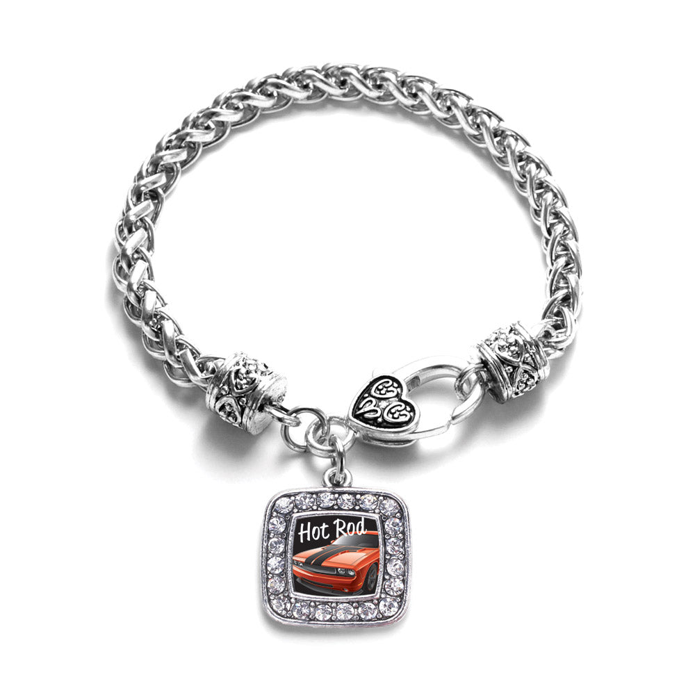 Silver Hot Rod Square Charm Braided Bracelet