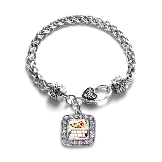 Silver Angry Mummy Square Charm Braided Bracelet