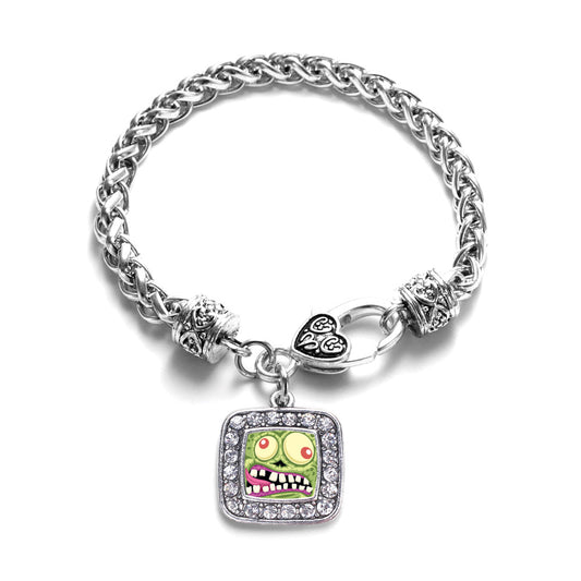 Silver Hungry Zombie Square Charm Braided Bracelet