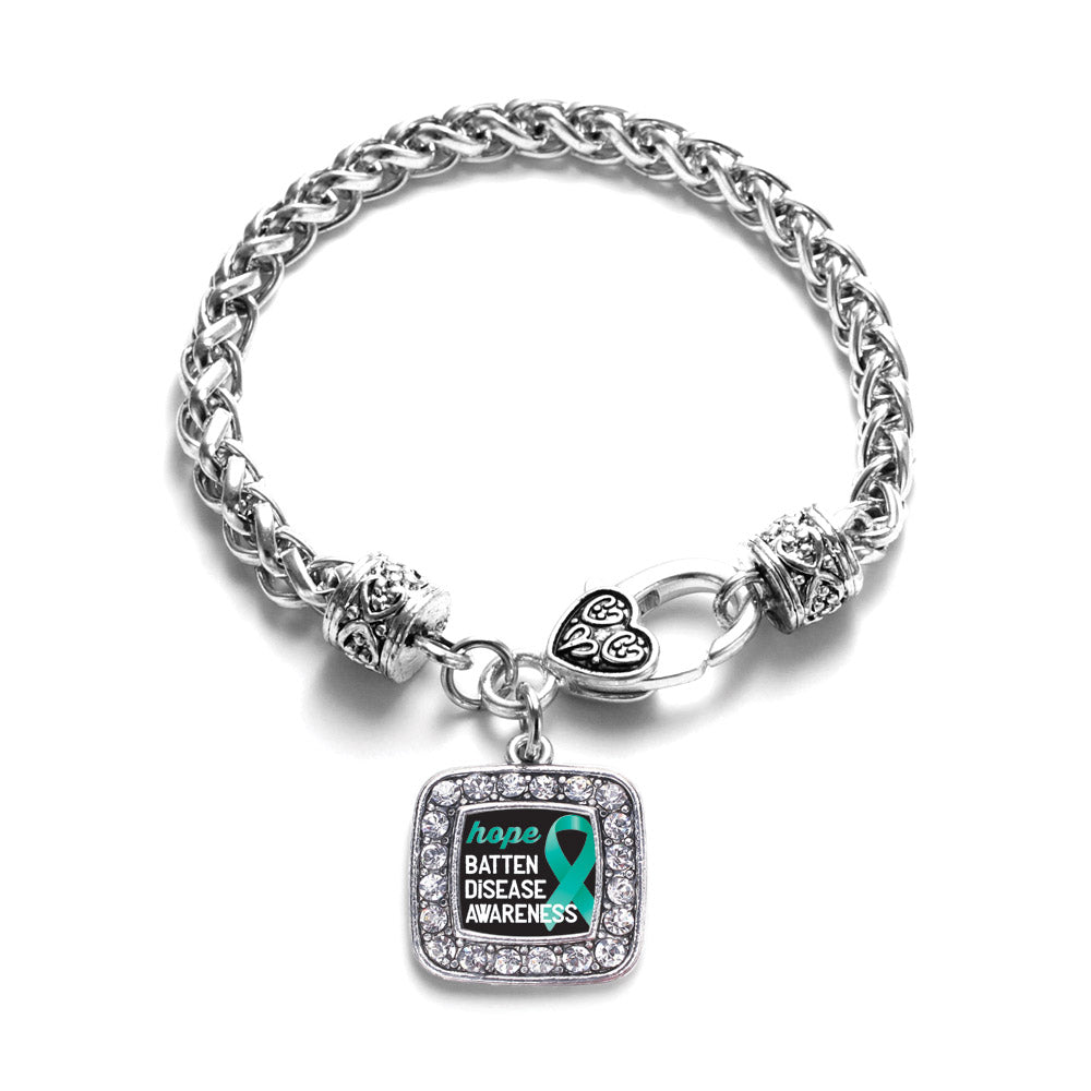 Silver Batten Disease Square Charm Braided Bracelet