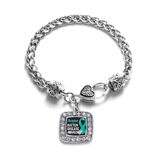Silver Batten Disease Square Charm Braided Bracelet