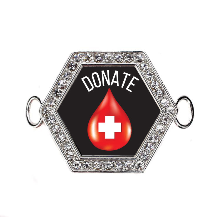 Silver Donate Blood Hexagon Charm Bangle Bracelet