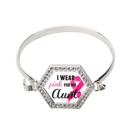 Silver I Wear Pink For My Aunt Hexagon Charm Bangle Bracelet