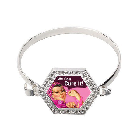 Silver We Can Cure It Hexagon Charm Bangle Bracelet
