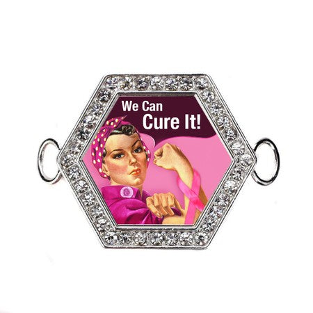 Silver We Can Cure It Hexagon Charm Bangle Bracelet