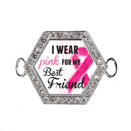 Silver I Wear Pink For My Best Friend Hexagon Charm Bangle Bracelet