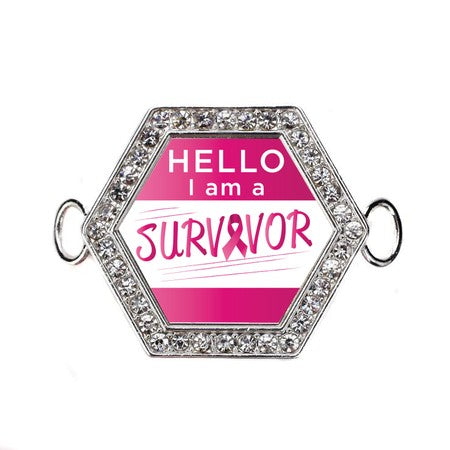 Silver Hello, I Am A Survivor! Hexagon Charm Bangle Bracelet