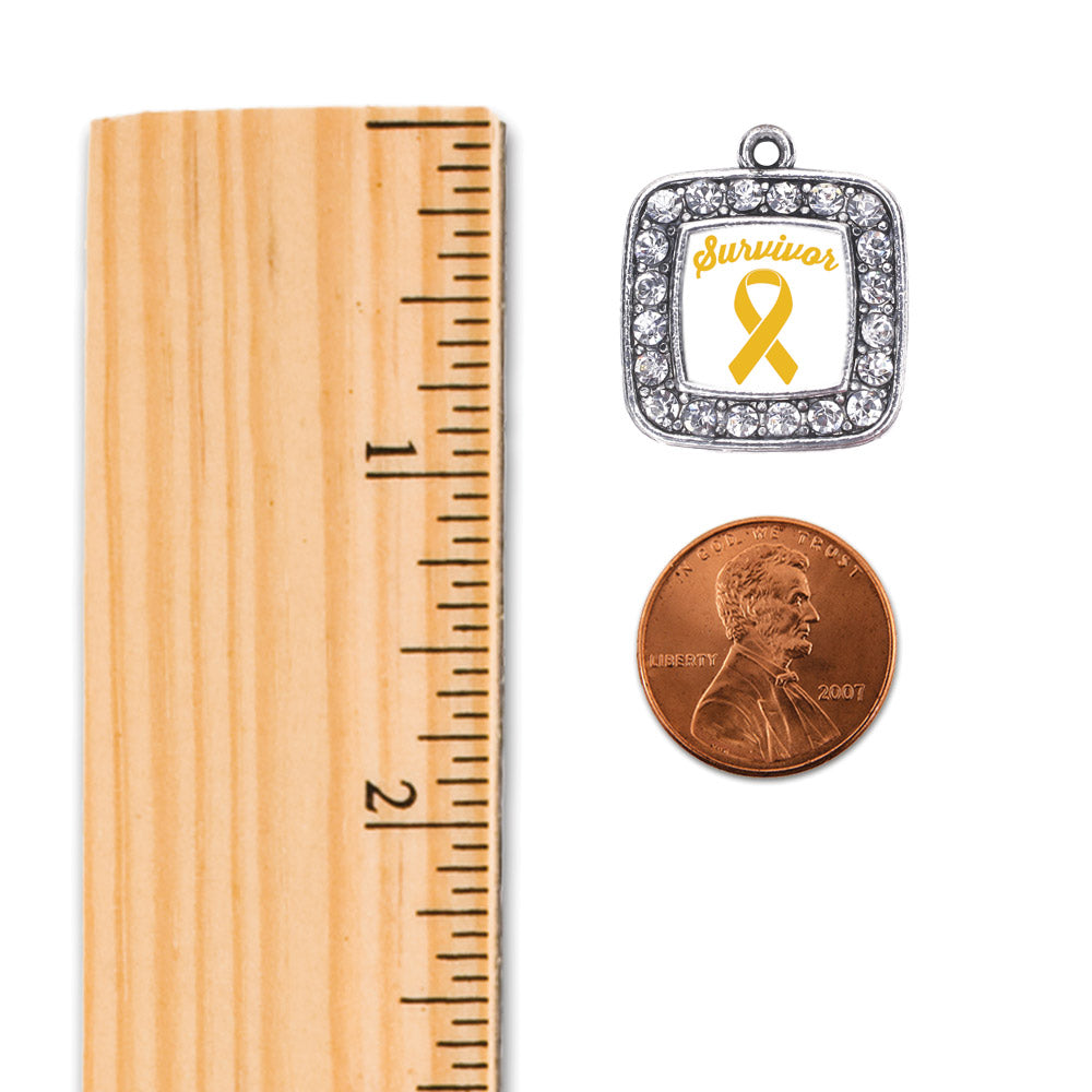 Silver Yellow Ribbon Survivor Square Charm Braided Bracelet