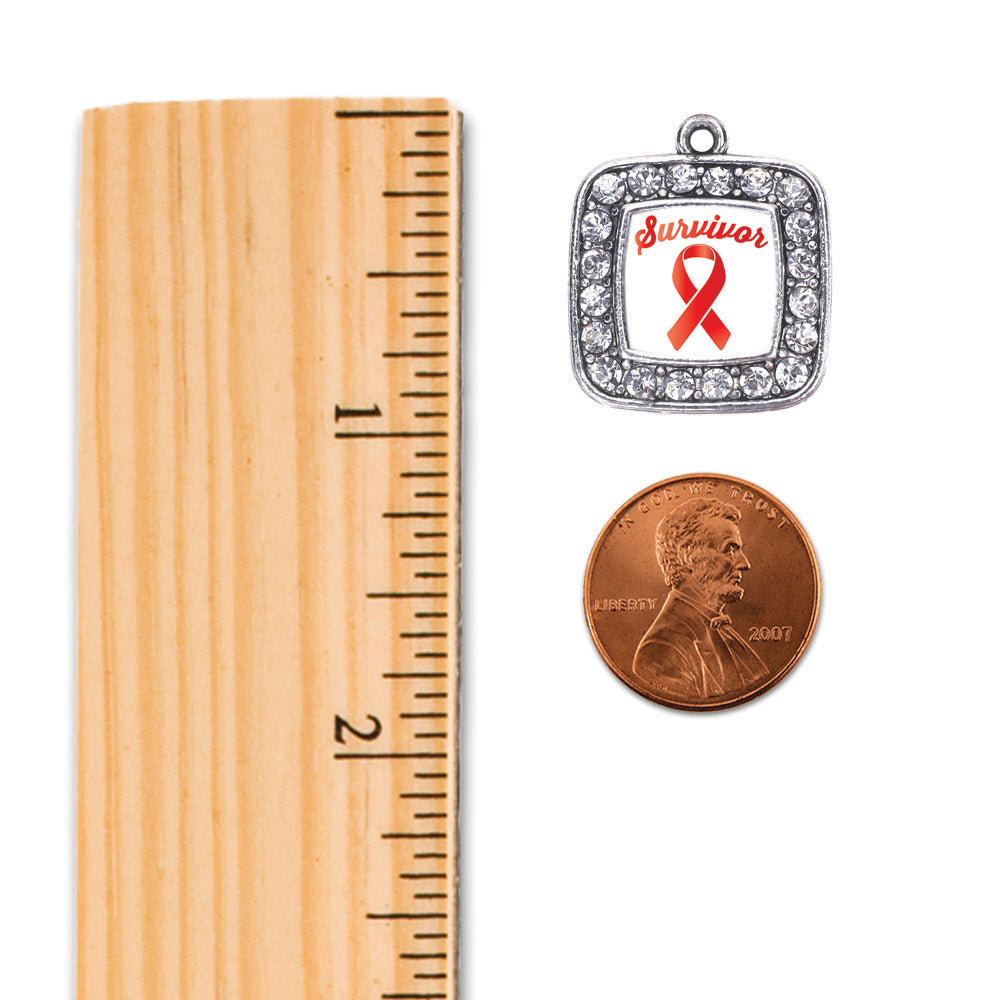 Silver Red Ribbon Survivor Square Charm Braided Bracelet