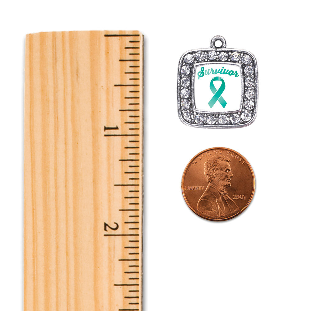 Silver Teal Ribbon Survivor Square Charm Braided Bracelet