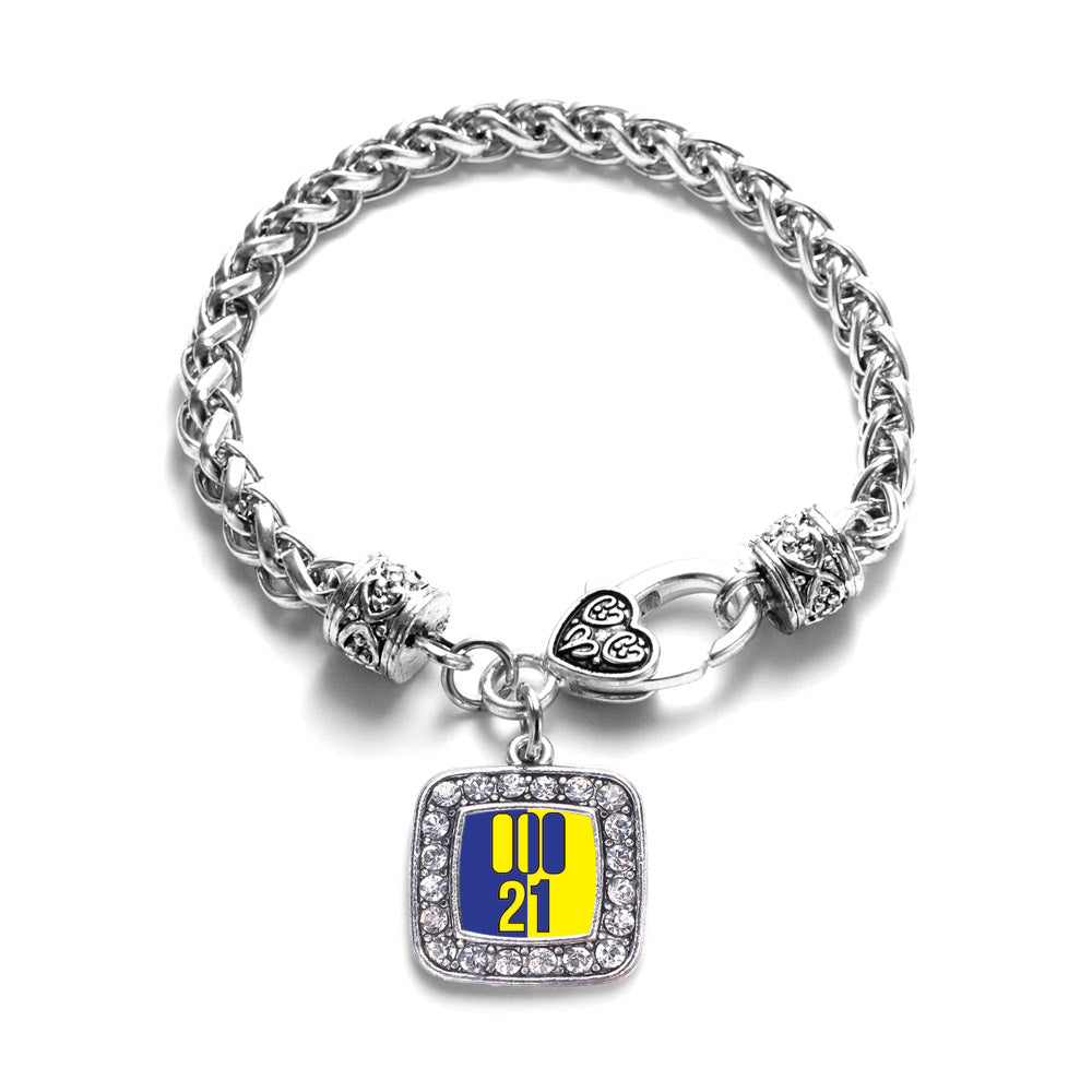 Silver Chromosome 21 Square Charm Braided Bracelet