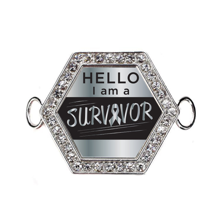 Silver Hello, I Am A Survivor! Silver Ribbon Hexagon Charm Bangle Bracelet