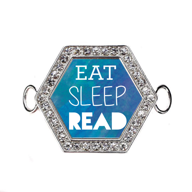 Silver Eat, Sleep, Read Heaxagon Hexagon Charm Bangle Bracelet
