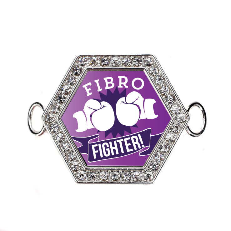 Silver Fibro Fighter Hexagon Charm Bangle Bracelet