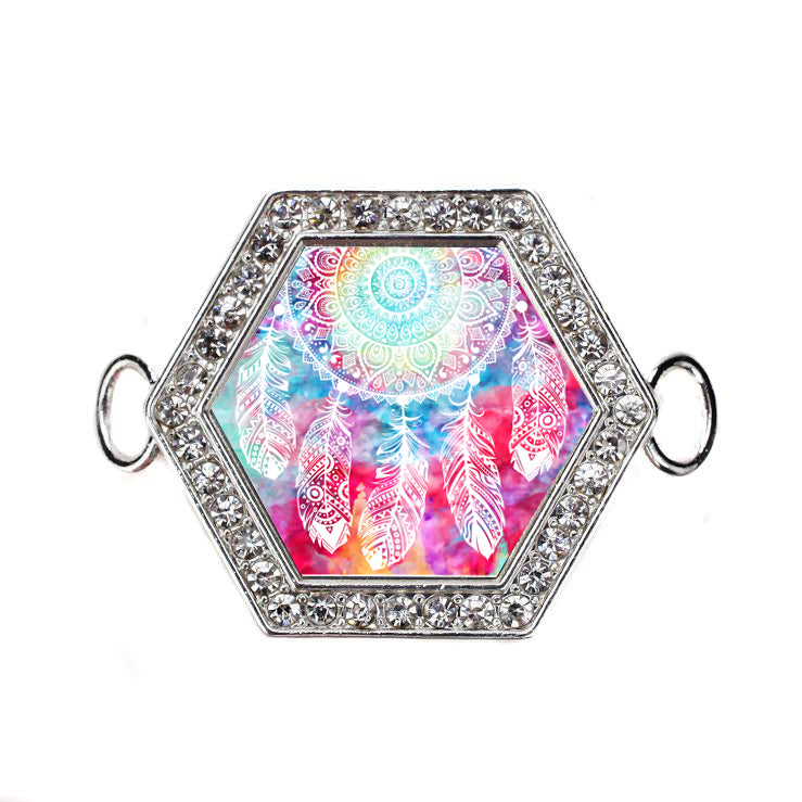 Silver Tie Dye Dream Catcher Hexagon Charm Bangle Bracelet
