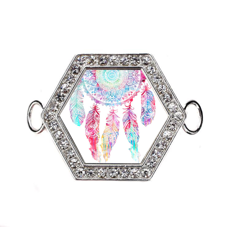 Silver White Dream Catcher Hexagon Charm Bangle Bracelet