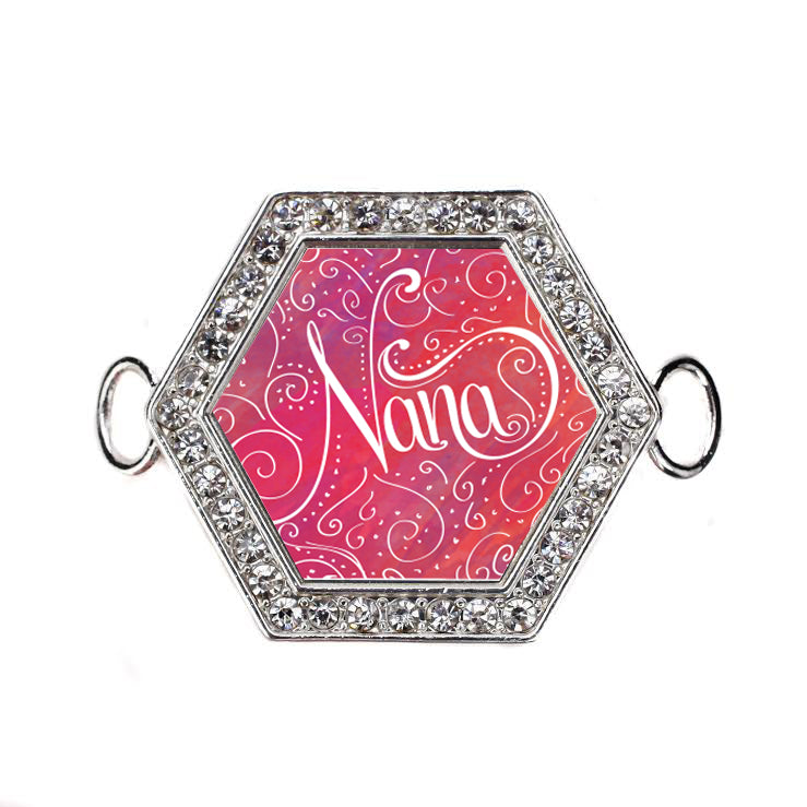 Silver Nana Swirl Hexagon Charm Bangle Bracelet