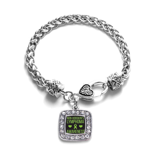 Silver Non Hodgkins Lymphoma Support Square Charm Braided Bracelet