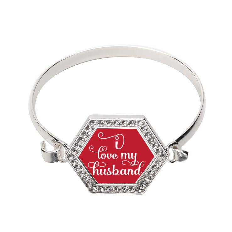 Silver I Love My Husband Hexagon Charm Bangle Bracelet