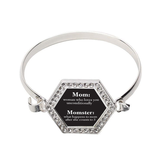 Silver Momster Hexagon Charm Bangle Bracelet