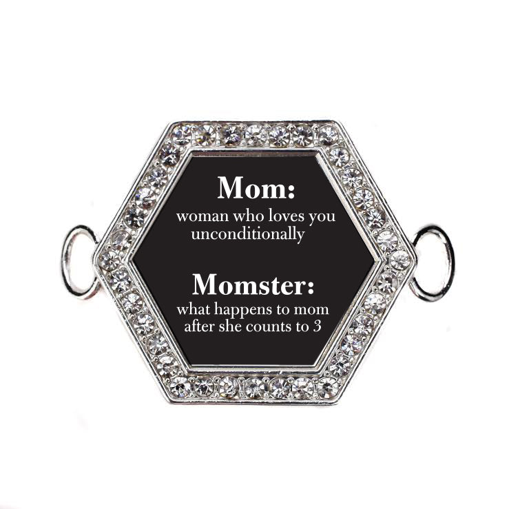 Silver Momster Hexagon Charm Bangle Bracelet