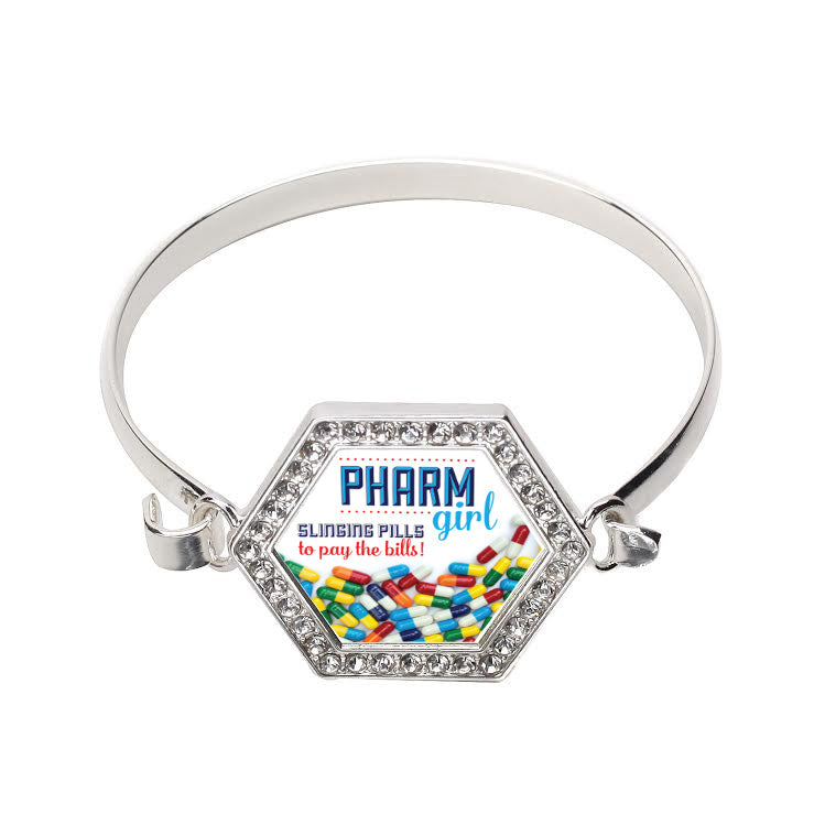 Silver Pharm Girl Hexagon Charm Bangle Bracelet