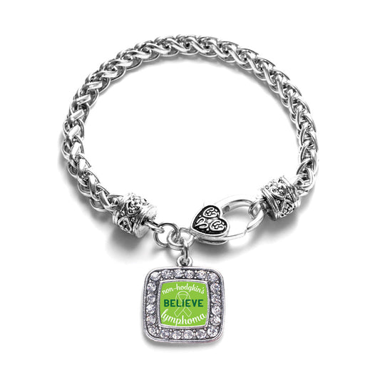 Silver Non Hodgkins Believe Square Charm Braided Bracelet