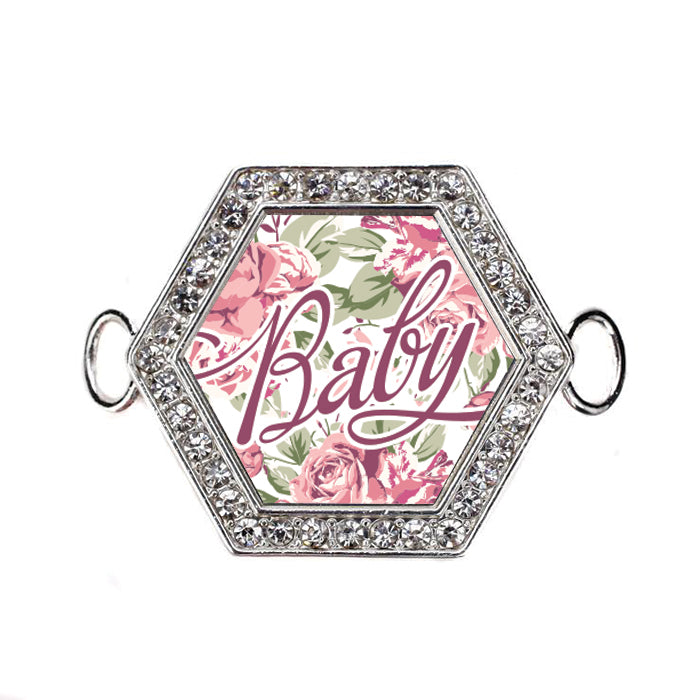 Silver Baby Floral Hexagon Charm Bangle Bracelet