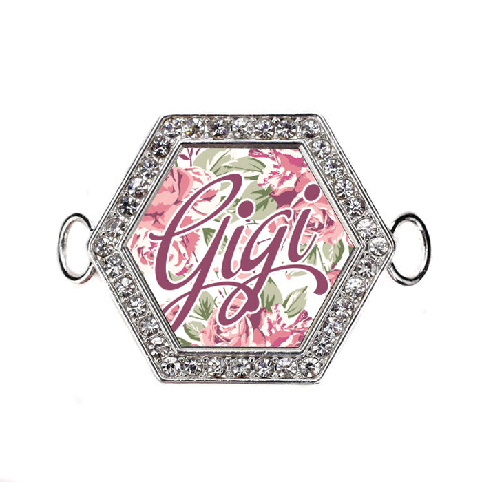 Silver Gigi Floral Hexagon Charm Bangle Bracelet
