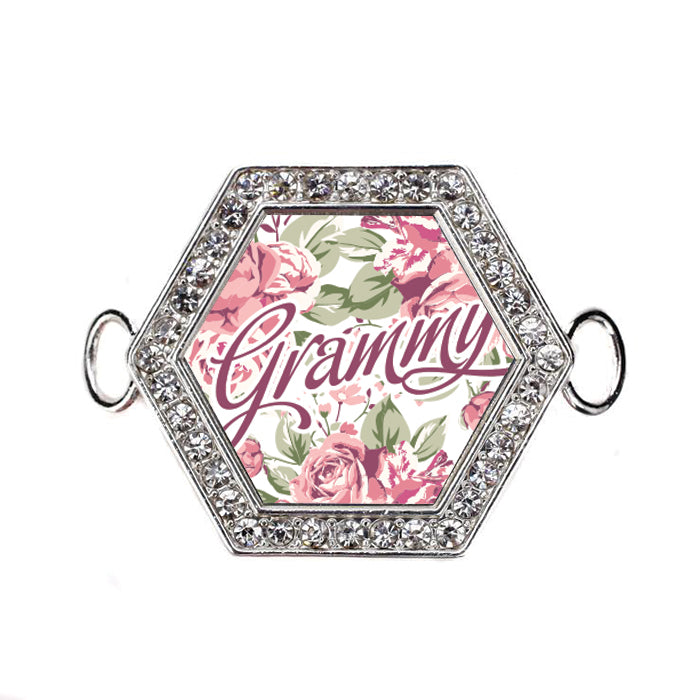 Silver Grammy Floral Hexagon Charm Bangle Bracelet