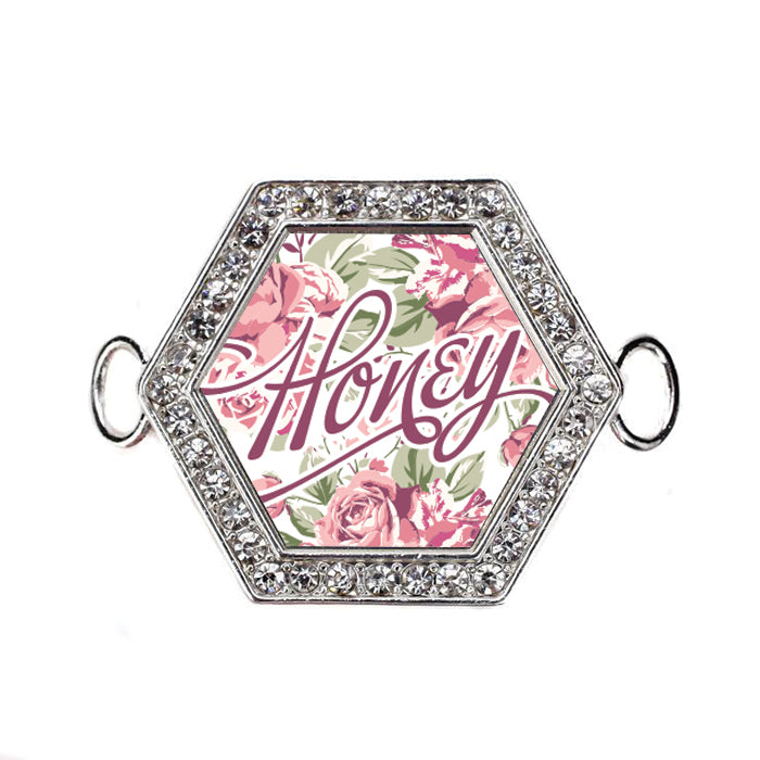 Silver Honey Floral Hexagon Charm Bangle Bracelet