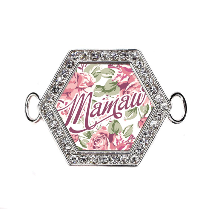 Silver Mamaw Floral Hexagon Charm Bangle Bracelet