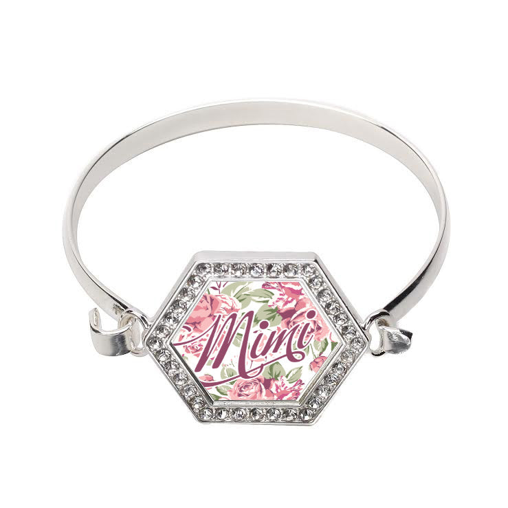 Silver Mimi Floral Hexagon Charm Bangle Bracelet