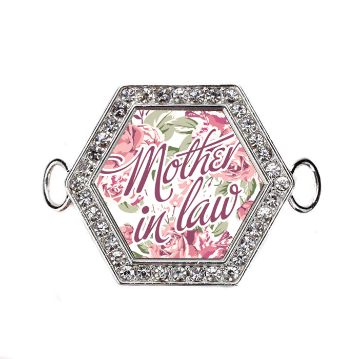 Silver Mother In Law Floral Hexagon Charm Bangle Bracelet