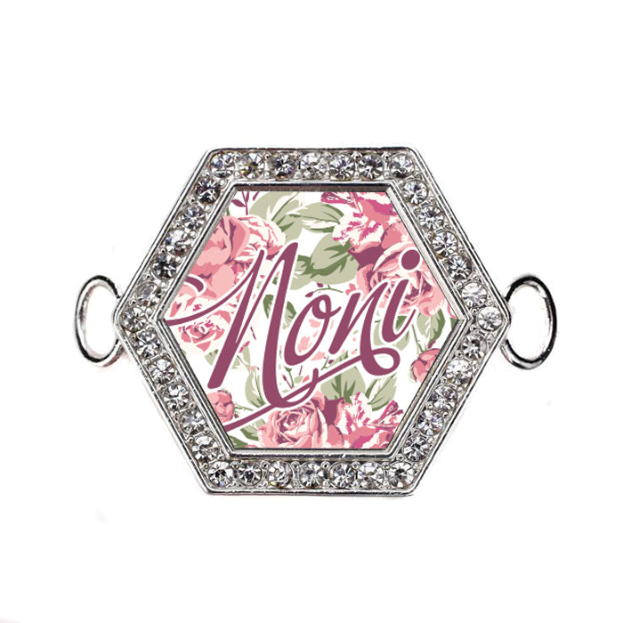 Silver Noni Floral Hexagon Charm Bangle Bracelet