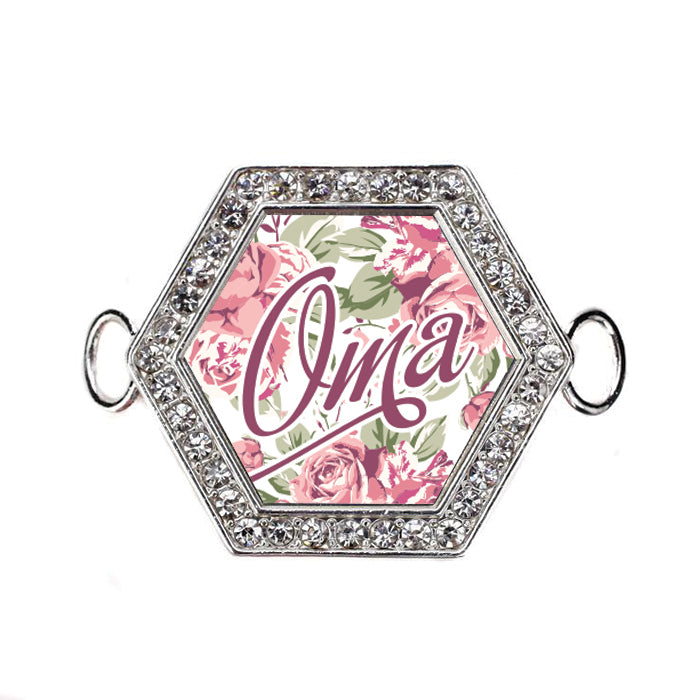 Silver Oma Floral Hexagon Charm Bangle Bracelet