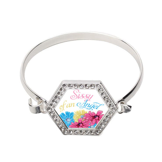 Silver Sissy Of An Angel Hexagon Charm Bangle Bracelet