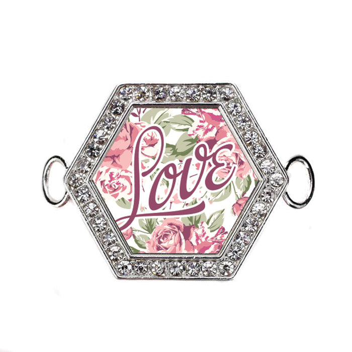 Silver Love Floral Hexagon Charm Bangle Bracelet