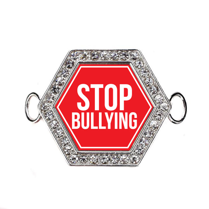 Silver Stop Bullying Hexagon Charm Bangle Bracelet