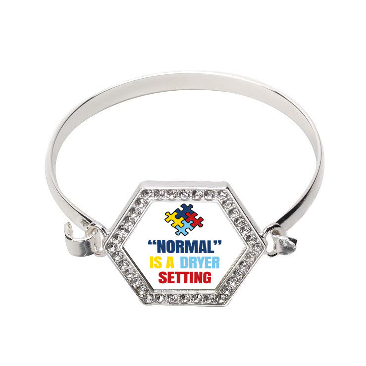 Silver Normal Is A Dryer Setting Autism Hexagon Charm Bangle Bracelet