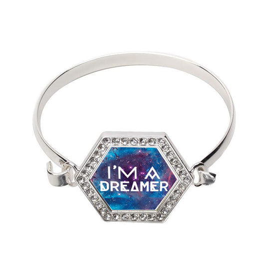 Silver Dreamer Hexagon Charm Bangle Bracelet