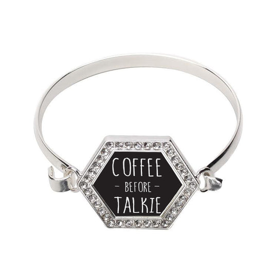 Silver Coffee Then Talkie Hexagon Charm Bangle Bracelet