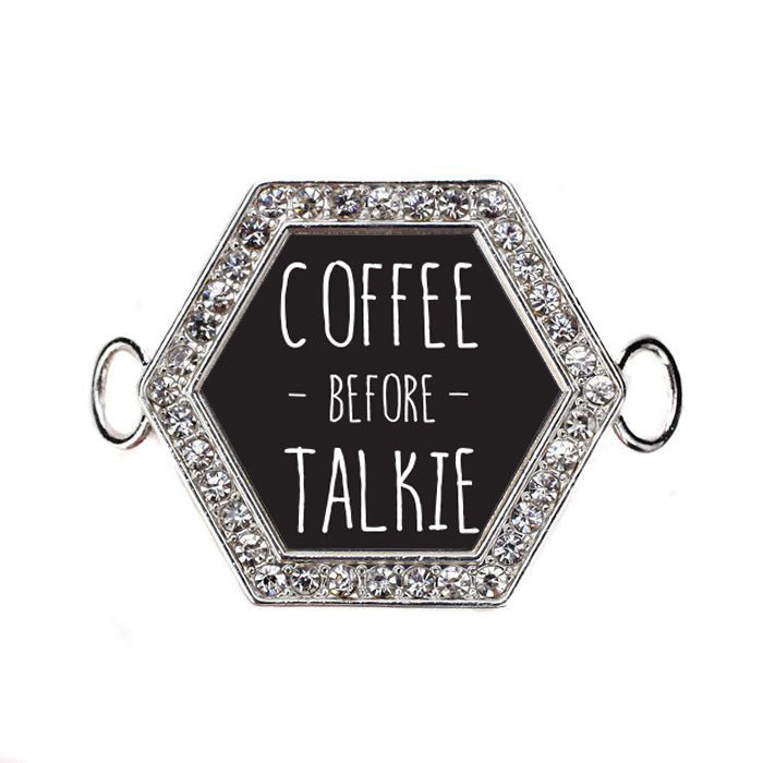 Silver Coffee Then Talkie Hexagon Charm Bangle Bracelet