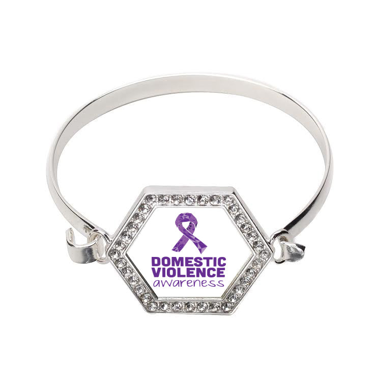 Silver Domestic Violence Awareness Hexagon Charm Bangle Bracelet